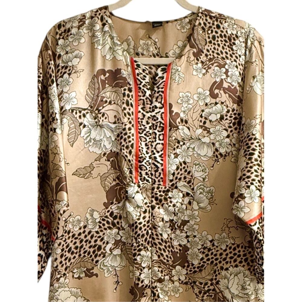 Jones New York Asian Inspired Animal Print Kaftan Robe Nightgown Loungewear M